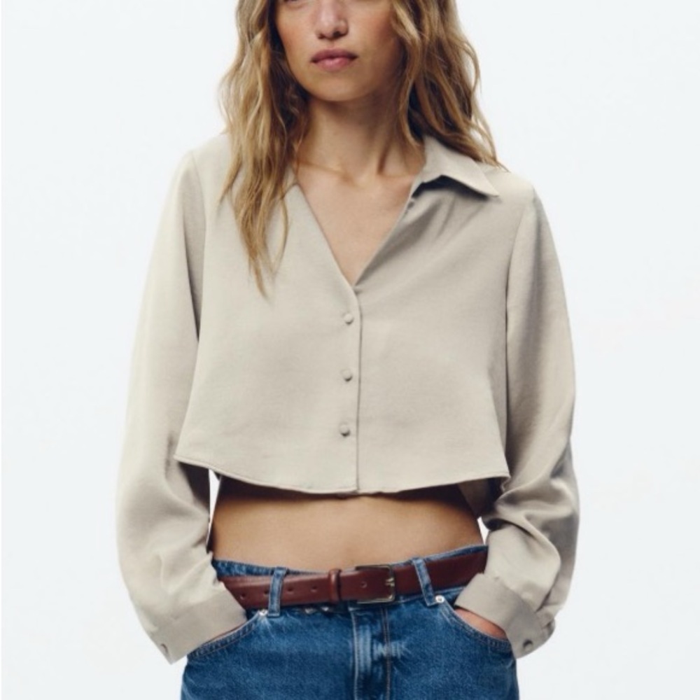 Zara Satin Effect Cropped Shirt
